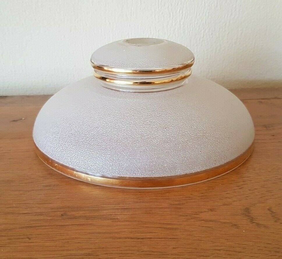 French Vintage Retro Set Of 4 White Opaque Textured Glass Shades Gold Band   French Vintage Lighting. Vintage Retro Replacement Shades. photo vinterior