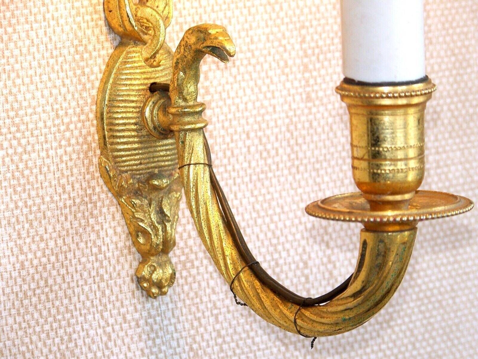 photo furniture Beautiful Vintage French Cast Brass Classic Empire Style Single Wall Sconce   French Antique Lighting. Rose And Eagle Detail Single Sconce.