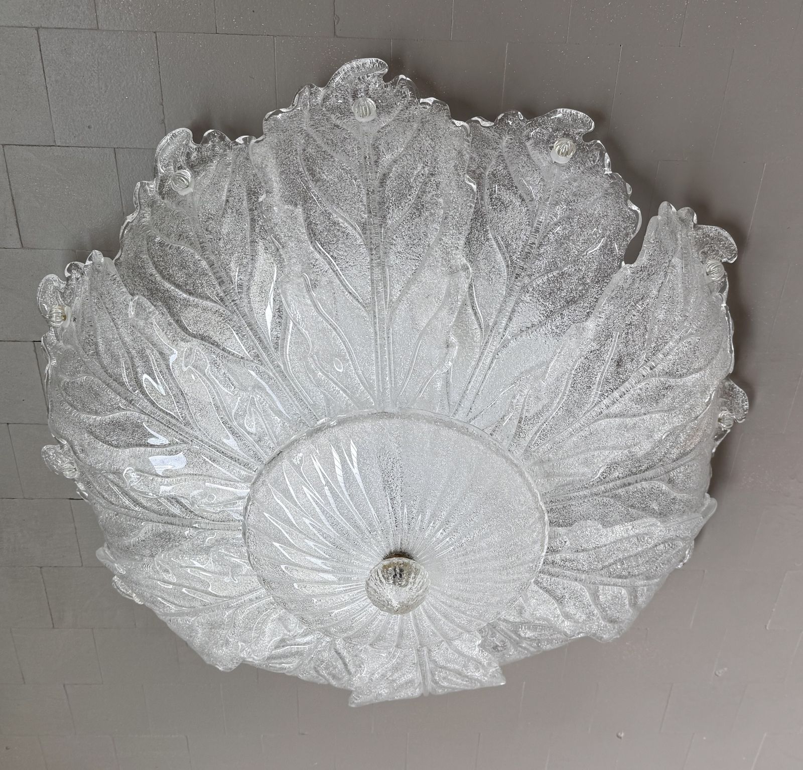 Italian Murano Glass Big Size Flush Mount Chandelier, 1970s photo vinterior