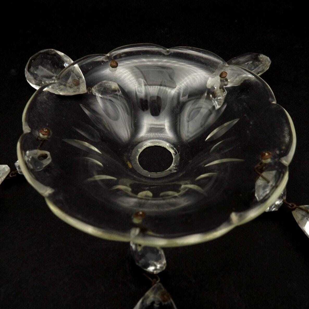 Beautiful Set Of 4 Cut Glass Bobeche Dishes With 5 Faceted Crystal Droplets   French Vintage Lighting Replacement Parts. photo vinterior