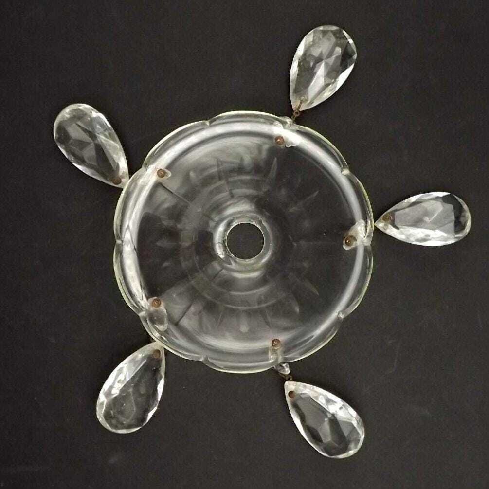 Beautiful Set Of 4 Cut Glass Bobeche Dishes With 5 Faceted Crystal Droplets   French Vintage Lighting Replacement Parts. photo vintage