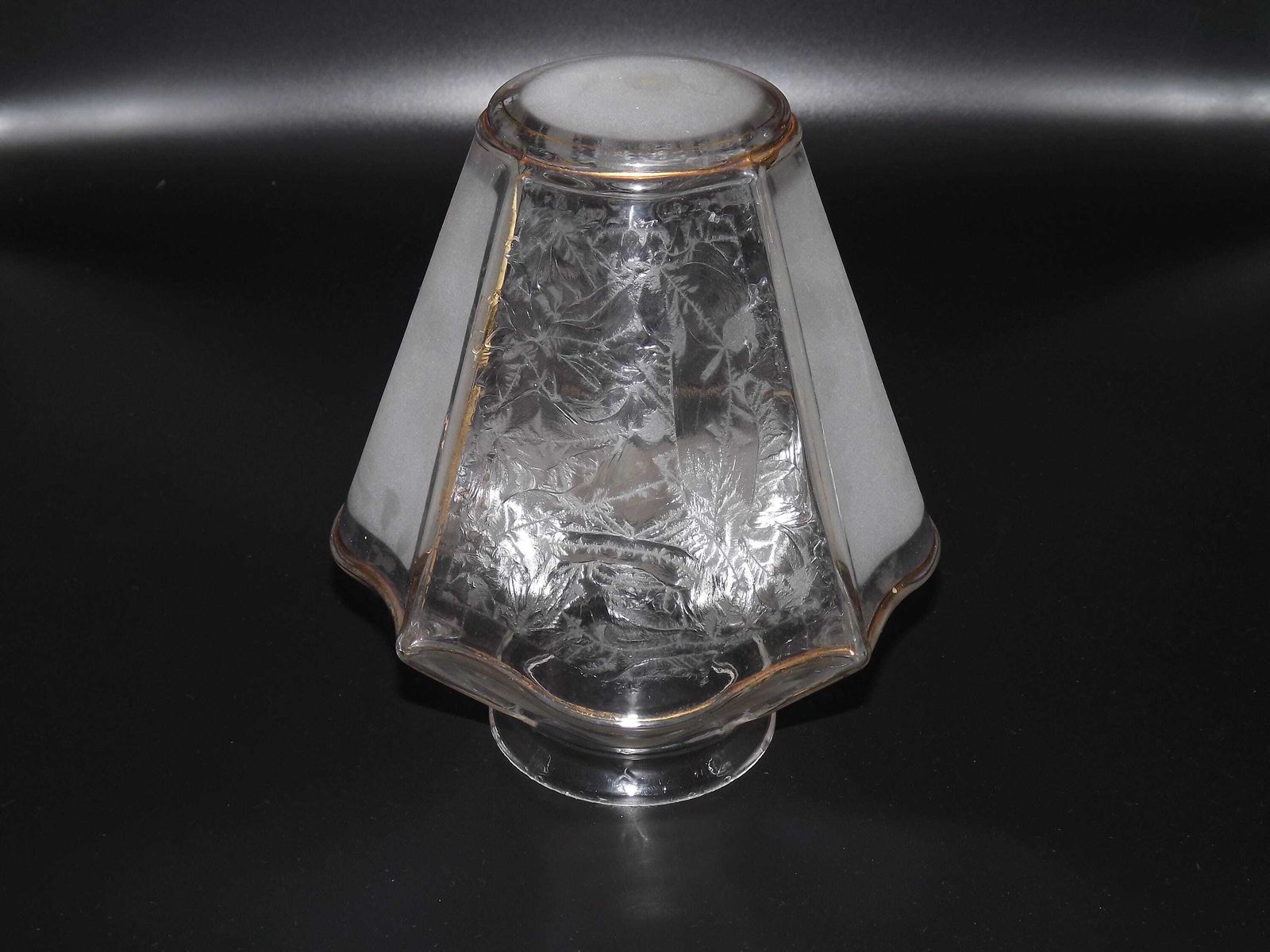 French Art Deco Hanging Light Shade With Floral Decoration And Gold Highlights. French Vintage Lighting. Decorative Art Deco Light Shade.