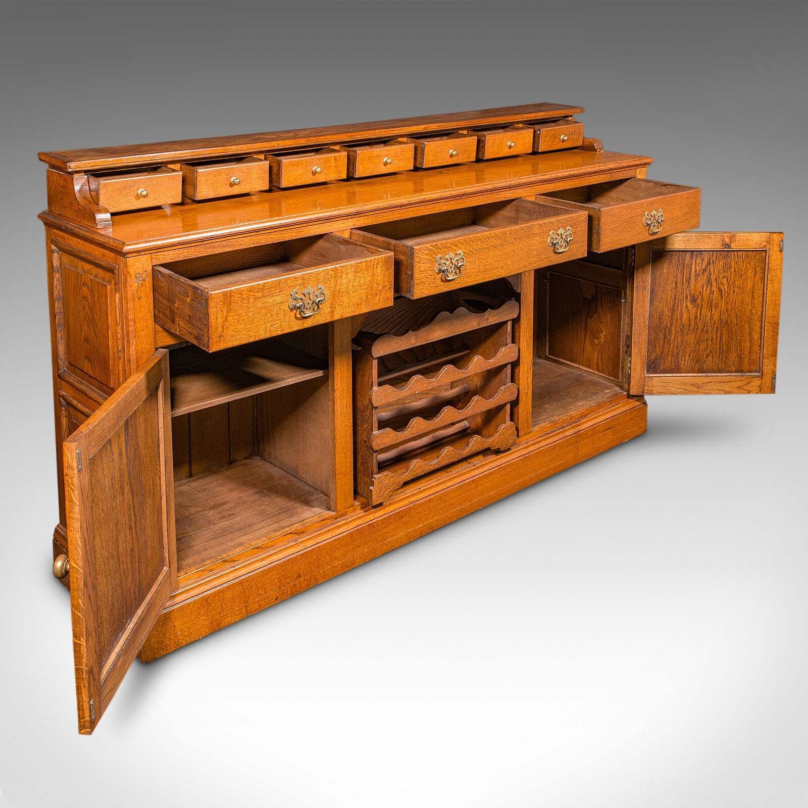 Large Antique Dresser Base, English Oak, Sideboard, Buffet, Wine Rack, Edwardian photo furniture