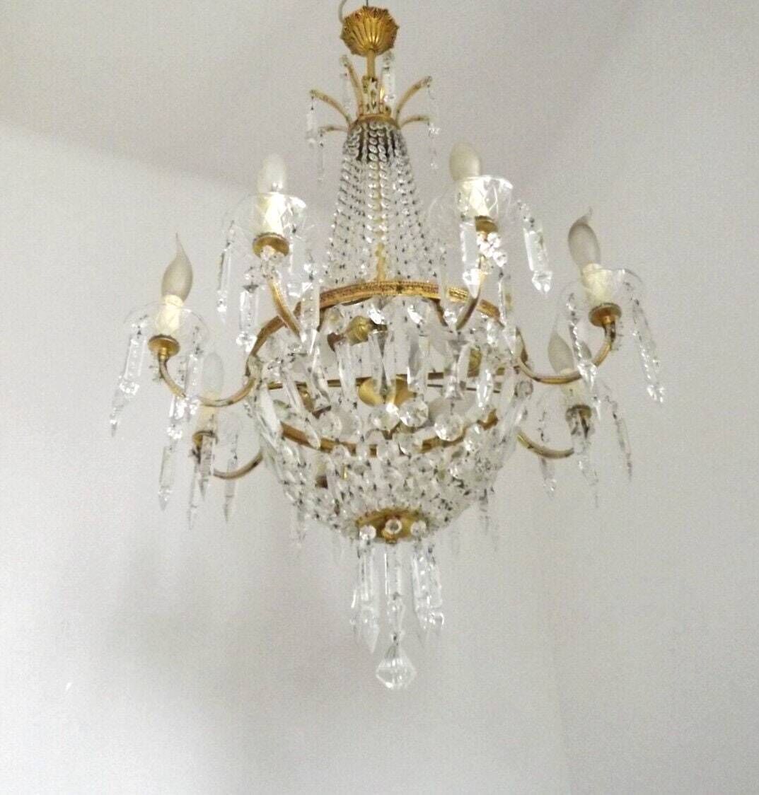 Lustre à panier Montgolfier Empire en cristal, 8 bras, 12 lumières, éclairage d'époque français photo furniture