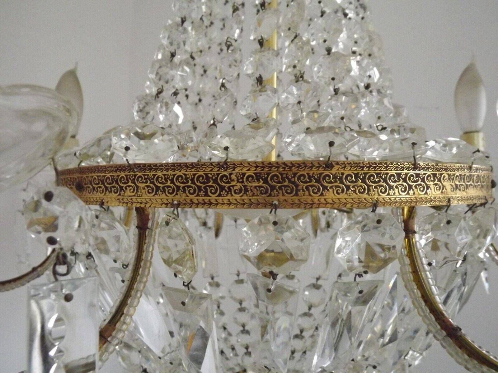 Lustre à panier Montgolfier Empire en cristal, 8 bras, 12 lumières, éclairage d'époque français photo 1895.0
