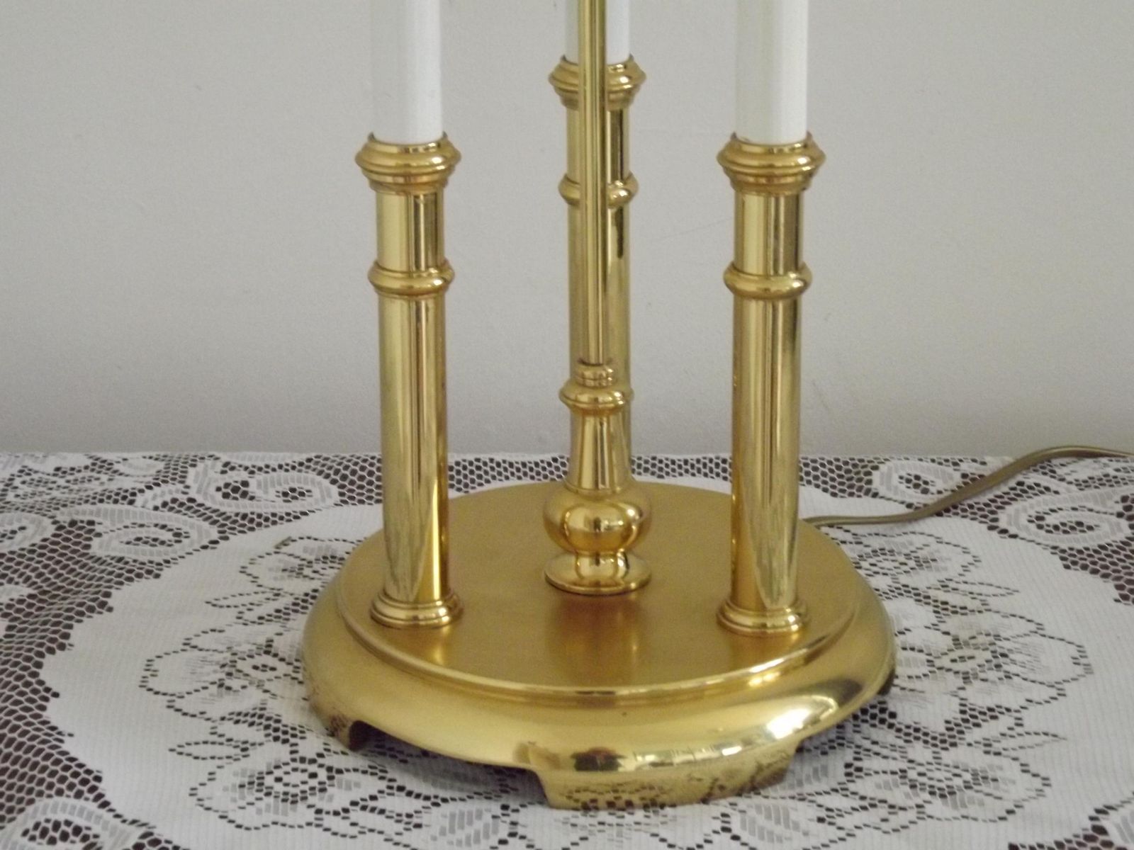French Vintage Brass 3 Light Boulotte Table Lamp With Cream Pleated Shade   French Vintage Lighting. Quality Brass Table Lamp. 3 Light Lamp. photo vinterior