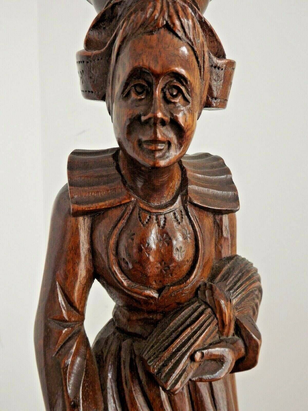 Pair Antique Hand Carved Wood French Breton Brittany Figurines Lady & Man   French Antique Carved Figurines. Pair Breton Figurines photo vinterior