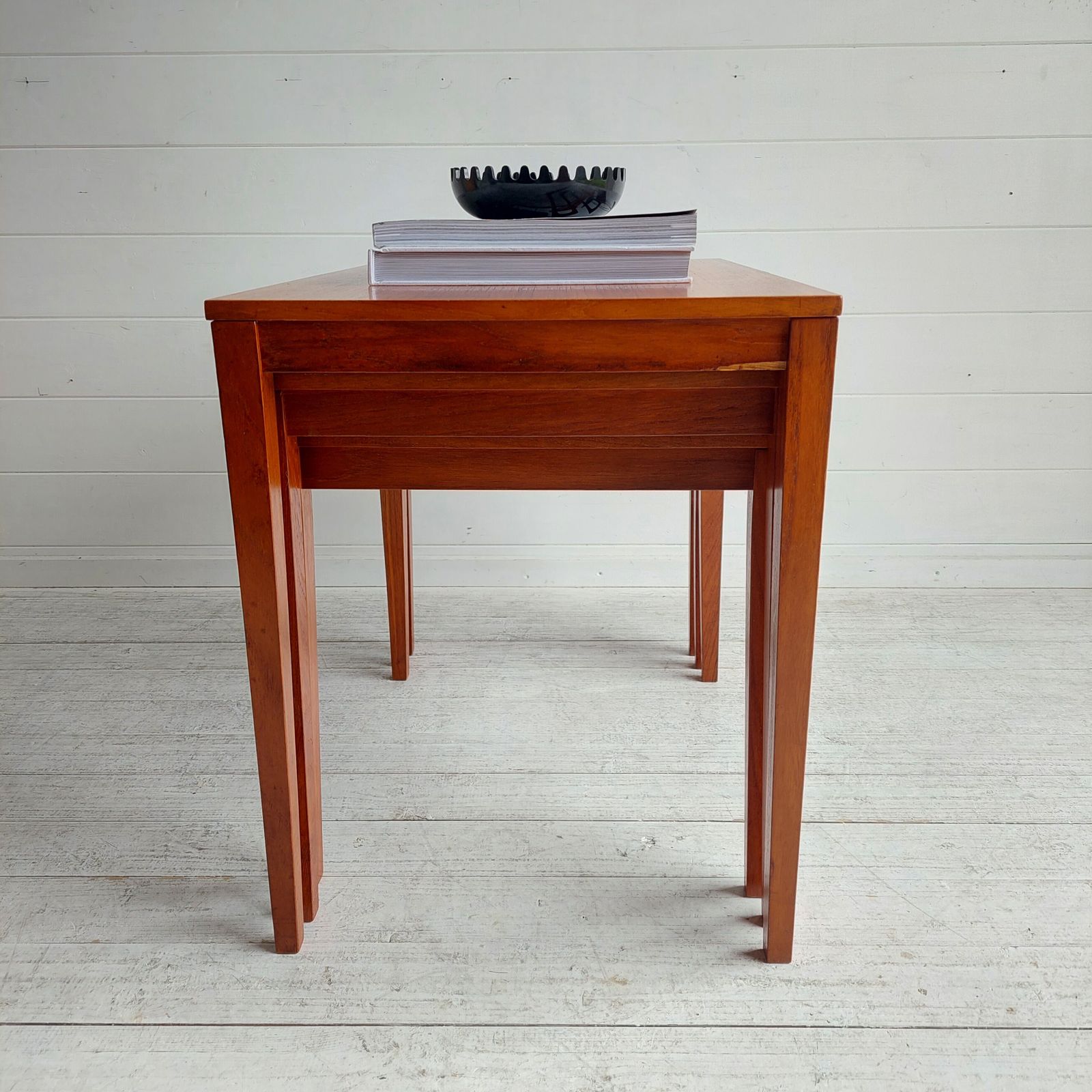 photo for sale Mid Century Danish Teak Nest Of Tables  Bent Silberg Møbler Style Nesting Side Tables 60s