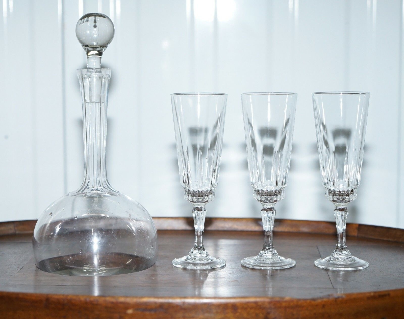 Rare Victorian 1860 Mahogany Drinks Table With Crystal Decanter & Glasses Wheels photo vinterior