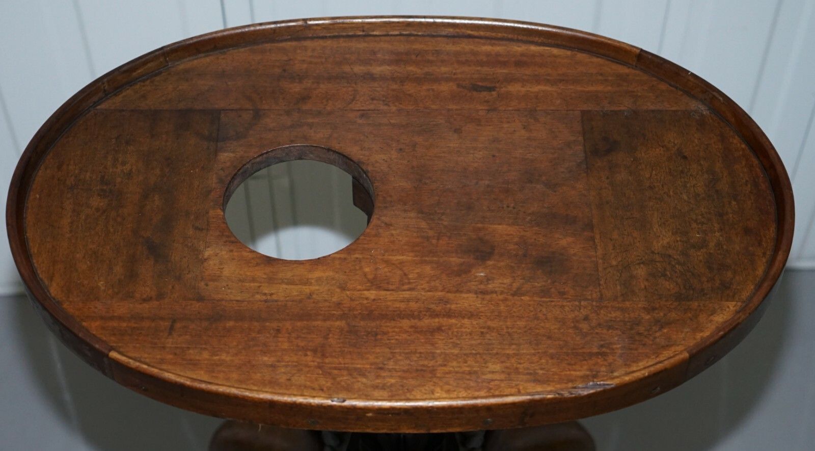 photo for sale Rare Victorian 1860 Mahogany Drinks Table With Crystal Decanter & Glasses Wheels