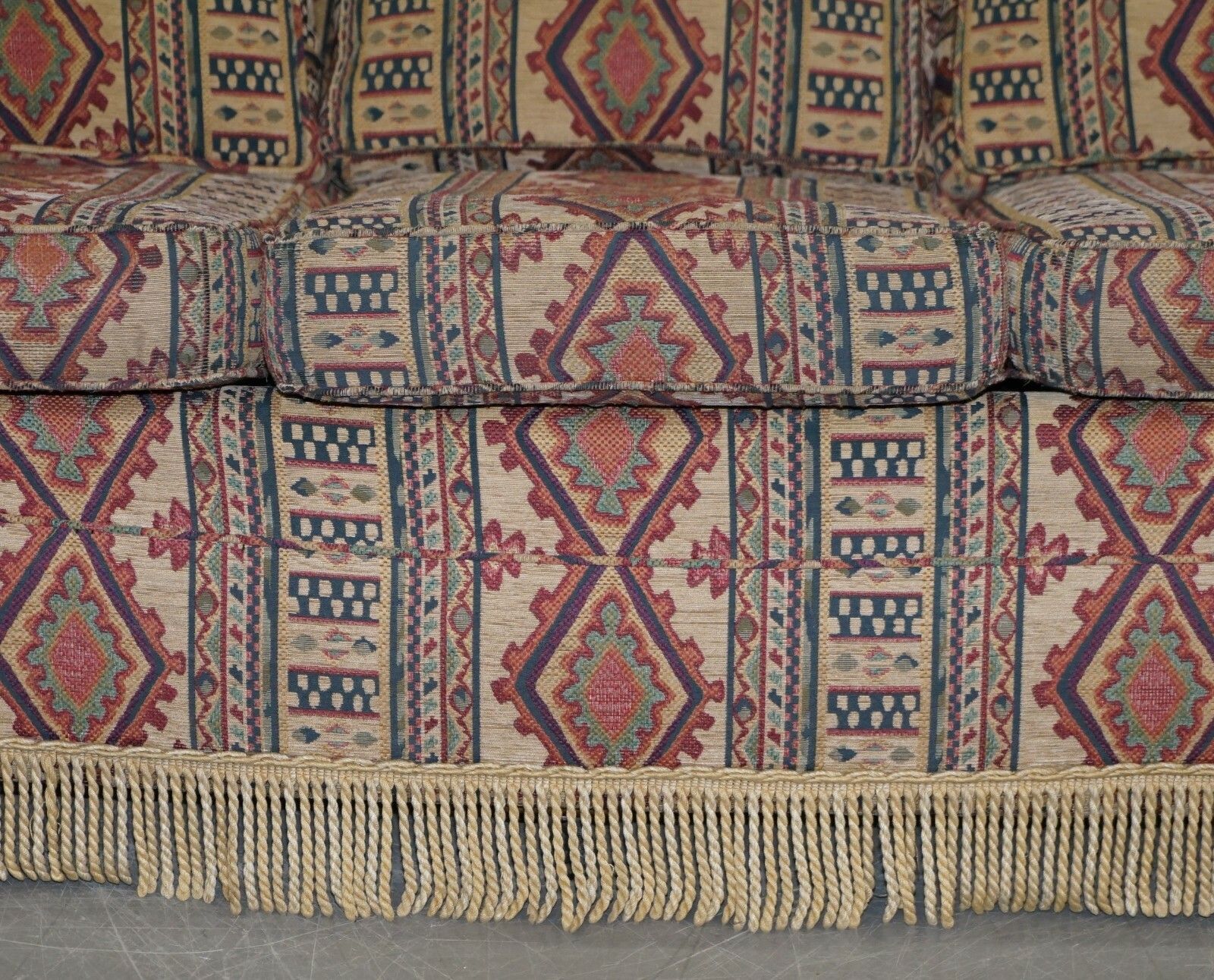 photo furniture Mid Century Fully Sprung Art Deco Style Kilim Rug Upholstered Sofa Part Of Suite
