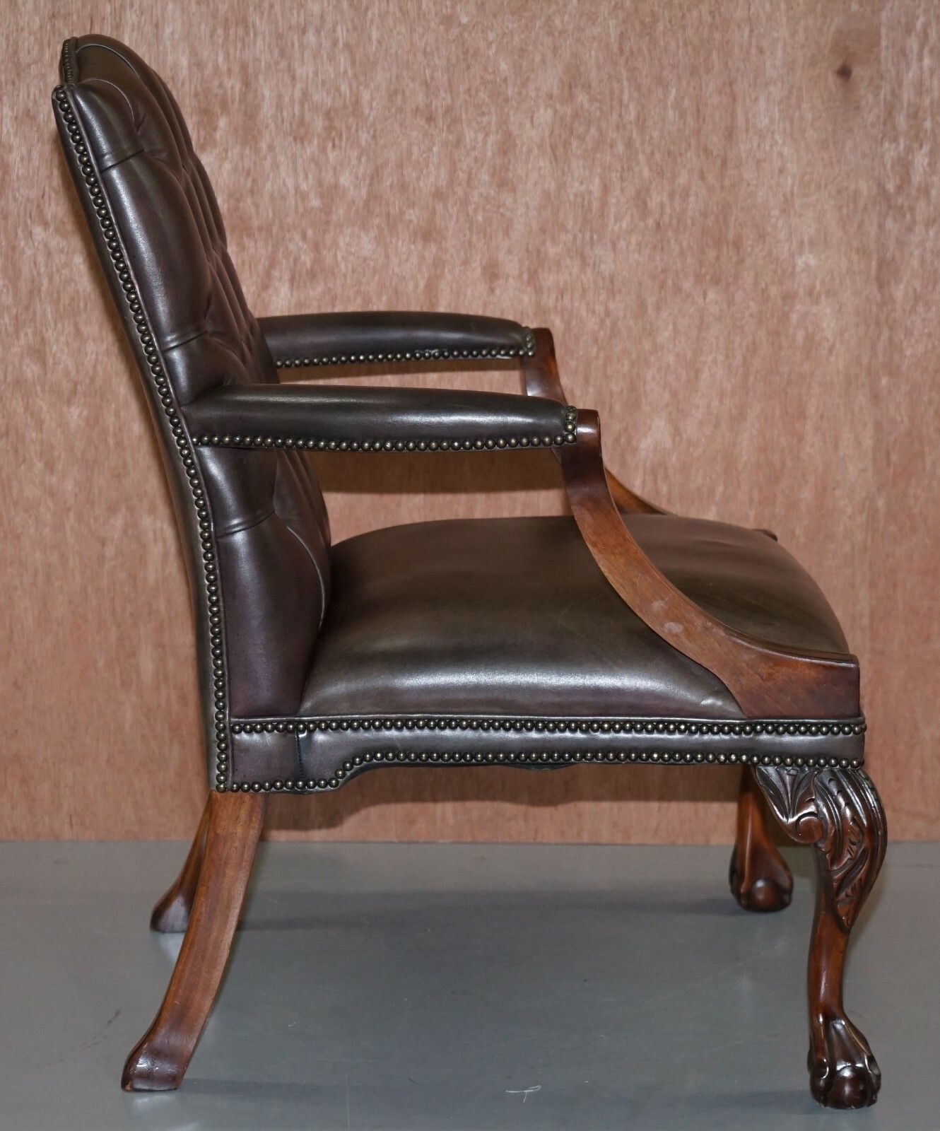 photo furniture George II Gainsborough Carver Chesterfield Leather Armchair Claw & Ball Feet