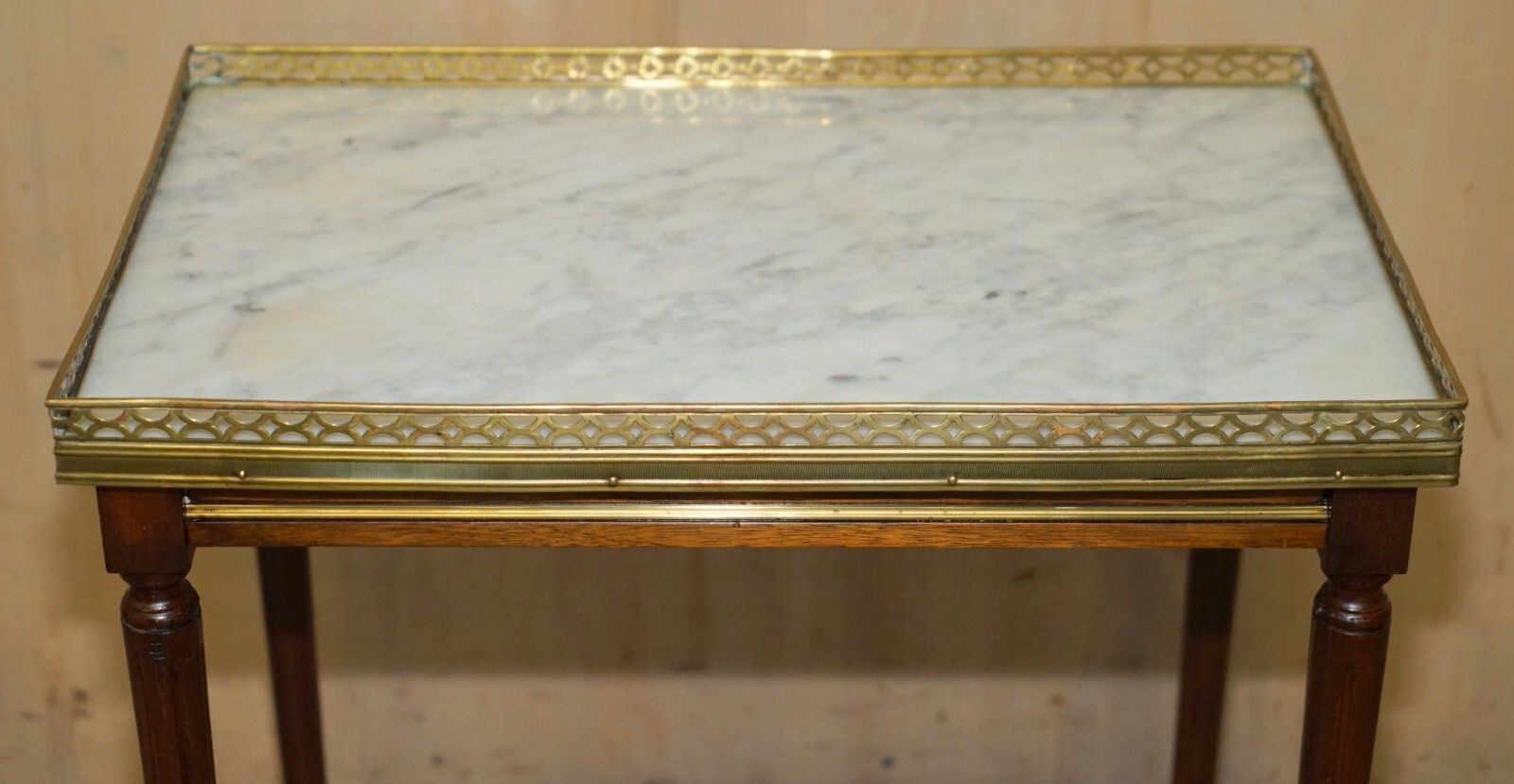 photo furniture Vintage Nest Of French Empire Mahogany Italian Carrara Marble & Brass Tables