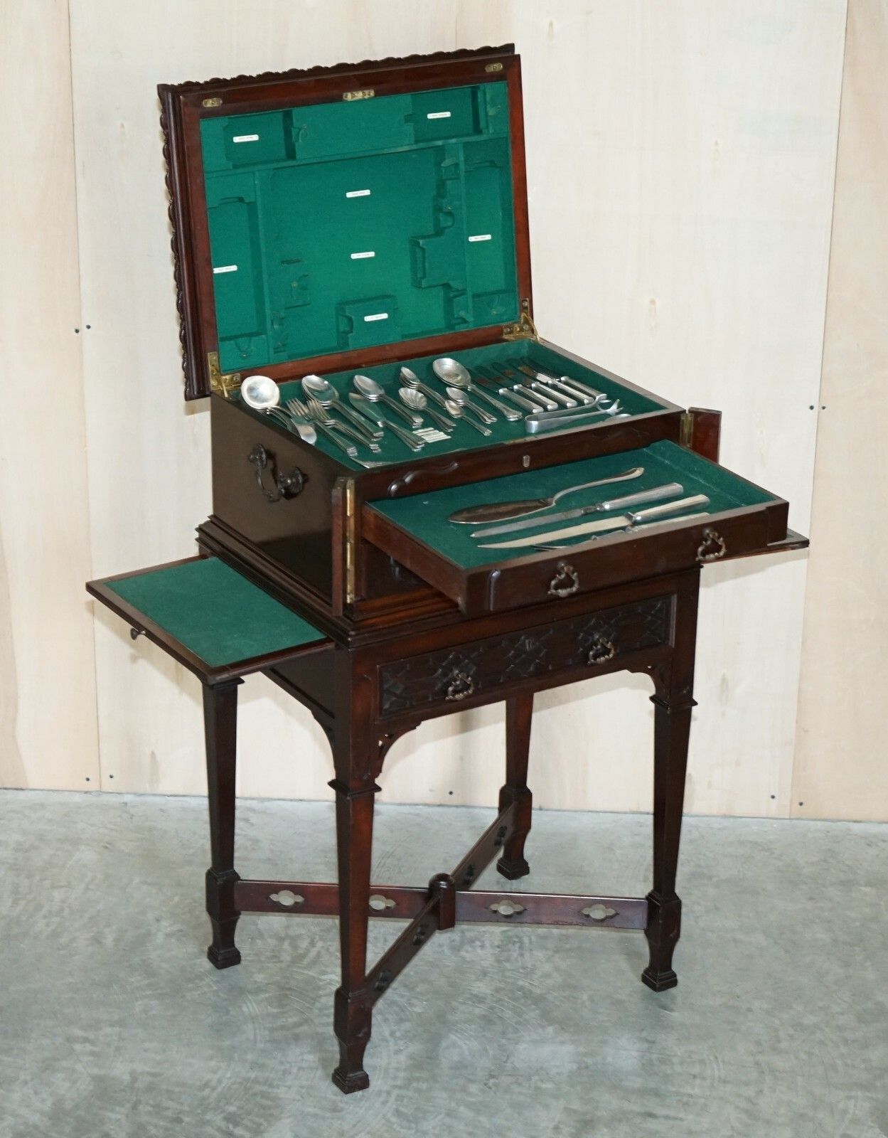 photo for sale Maple & Co Thomas Chippendale Careved Victorian Mahogany Cutlery Side End Table