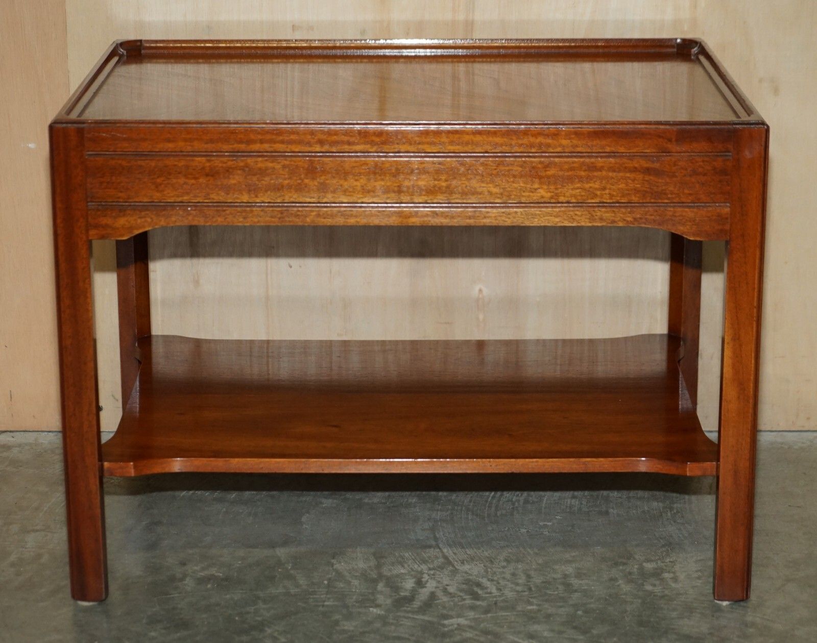 Pair Of Stunning Long Two Tiered Side Tables With Large Drawers & Faux To Back photo vintage