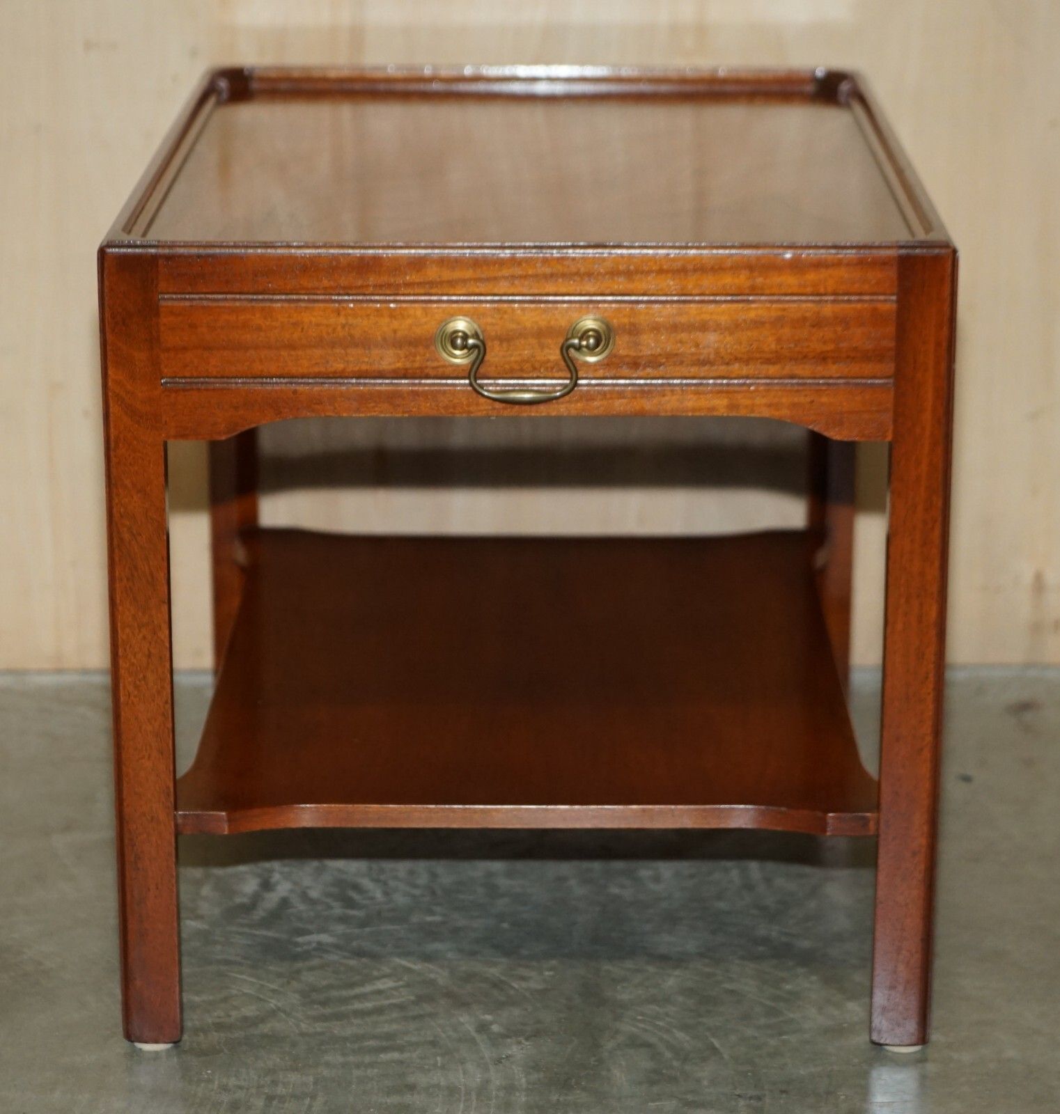 photo furniture Pair Of Stunning Long Two Tiered Side Tables With Large Drawers & Faux To Back