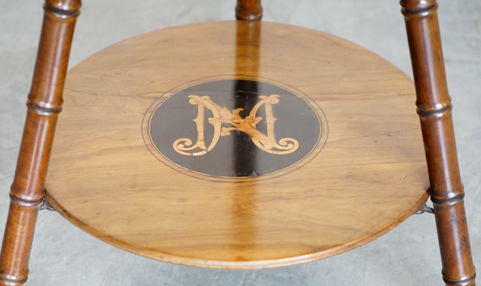 photo for sale Fully Restored Sublime Antique Marquetry Inlaid Bird Occasional Side Lamp Table