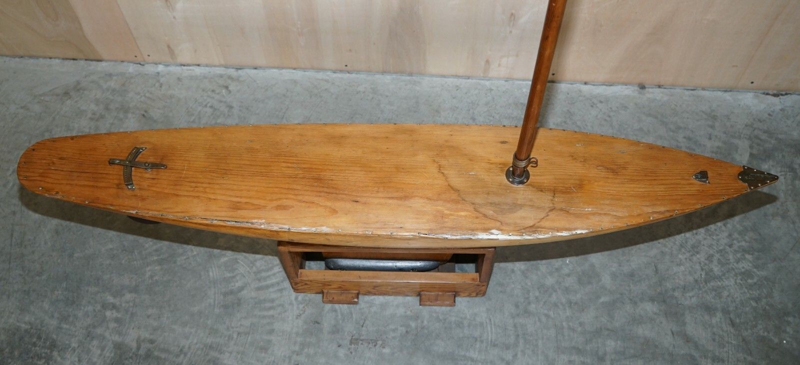 Large Antique Victorian Hand Made In England Pond Yacht With Original Oak Stand photo vinterior