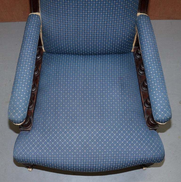 Lovely Early Victorian Hardwood Library Reading Armchair Regency Blue Upholstery photo Furniture