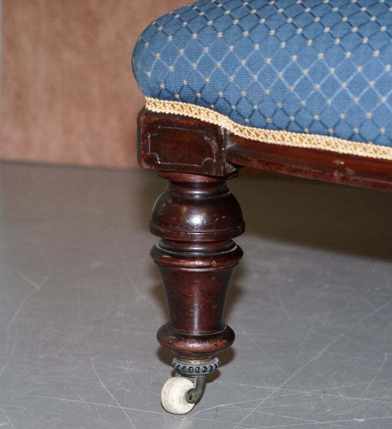 Lovely Early Victorian Hardwood Library Reading Armchair Regency Blue Upholstery photo buy