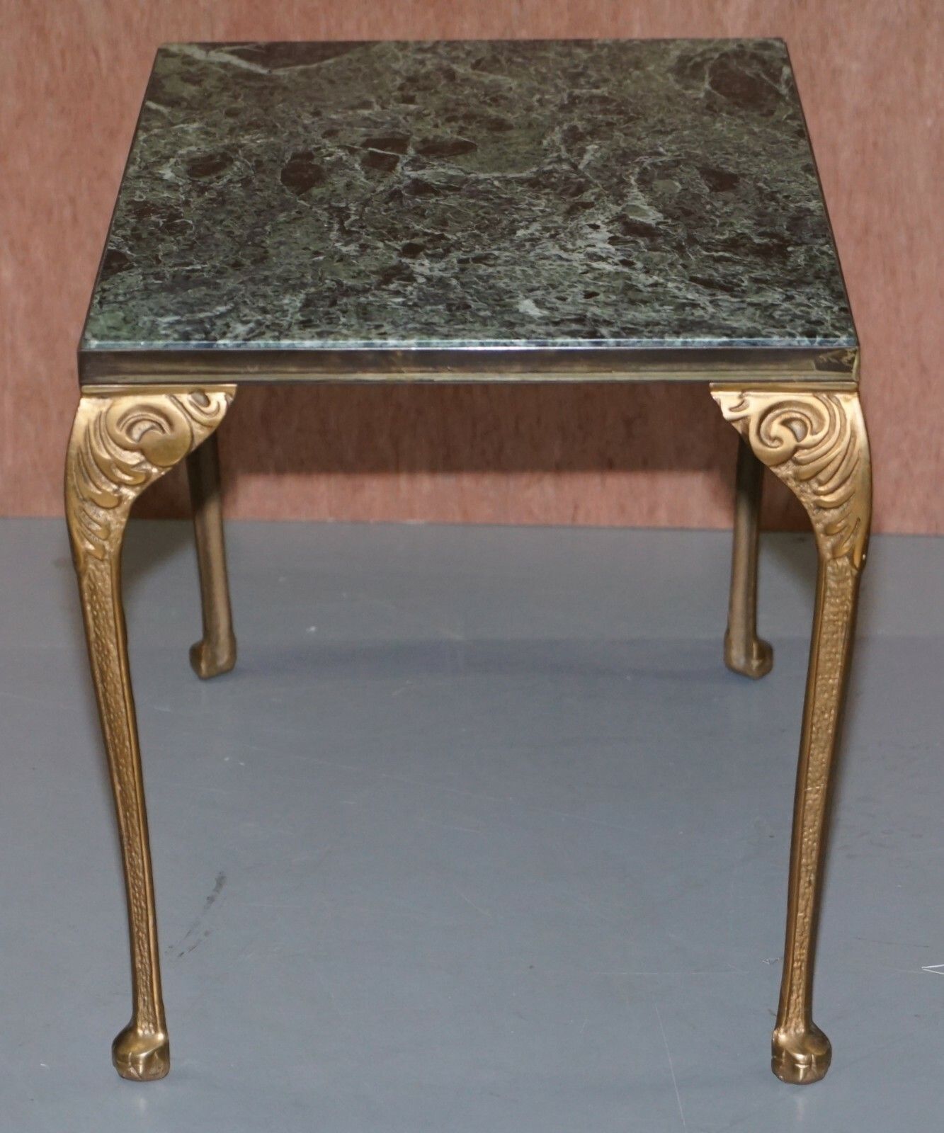 Pair Of Circa 1900 Green Marble Top Occasion Side Tables With Bronzed Frames photo vintage