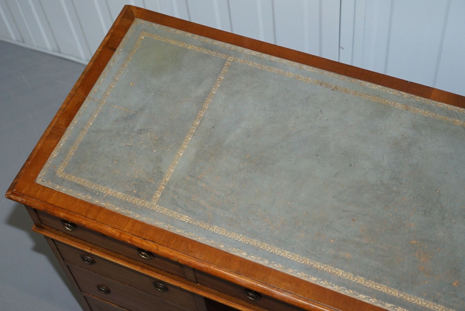 Lovely Heal & Sons Victorian Mahogany With Regency Blue Leather Top Partner Desk photo 1750.0