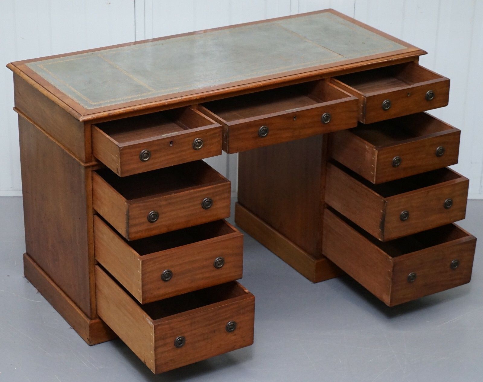 photo furniture Lovely Heal & Sons Victorian Mahogany With Regency Blue Leather Top Partner Desk