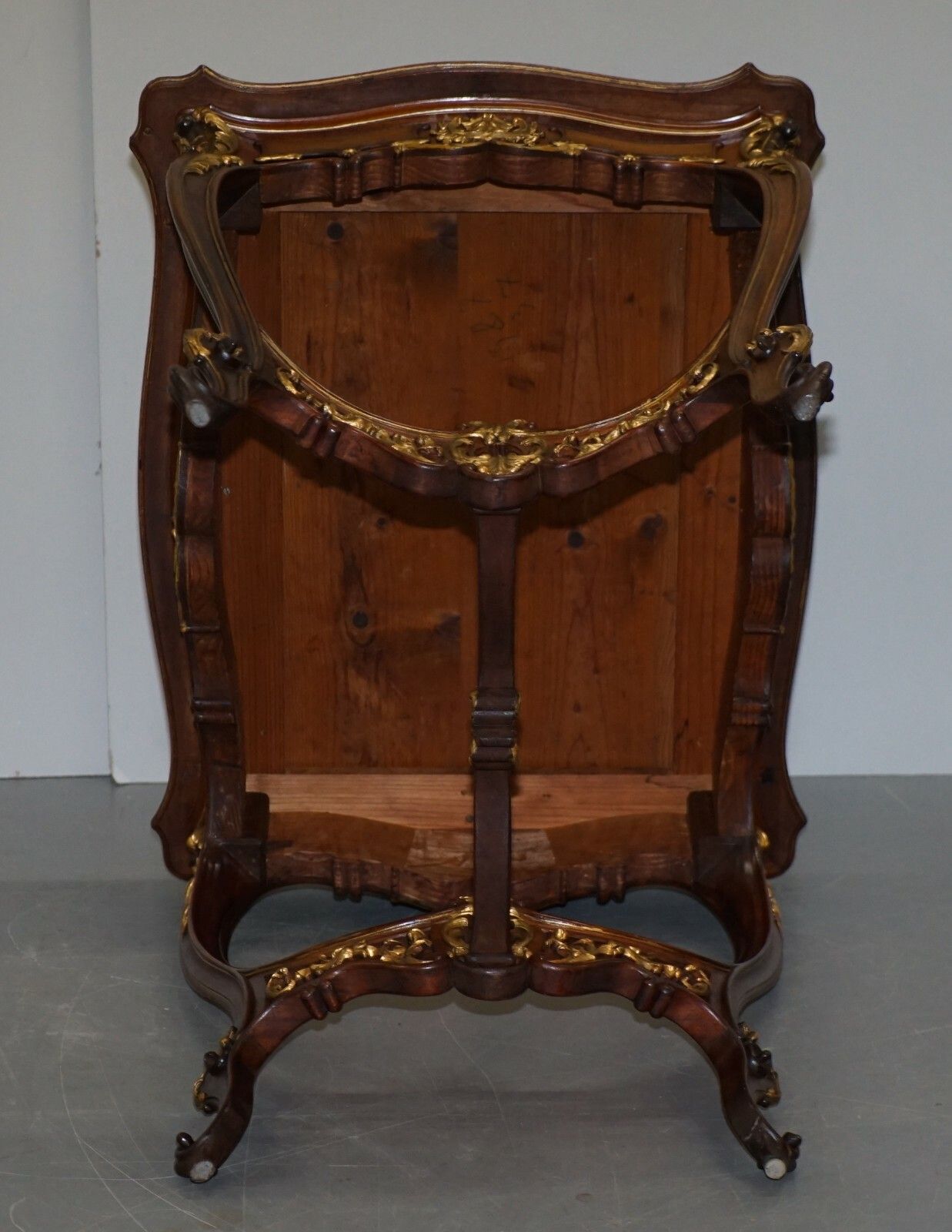1750.0 Lovely Circa 1900 Late Victorian French Pine Brown Leather Gold Gilt Desk Table photo