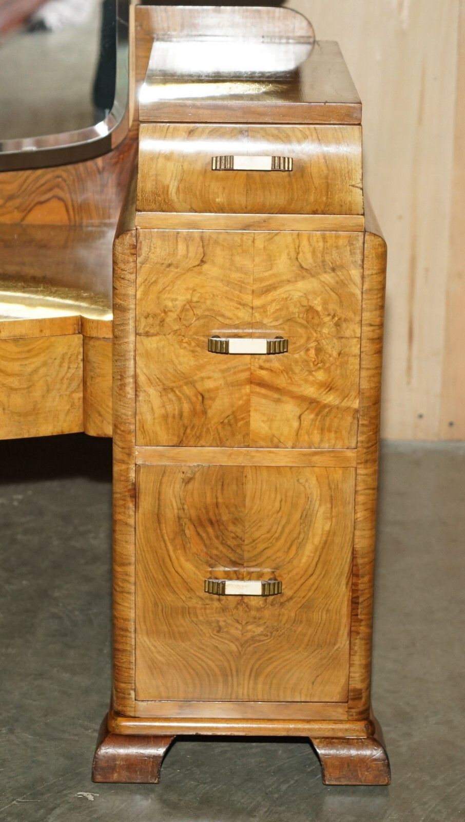 Antique Art Deco Circa 1930's Satin Walnut Dressing Table + Mirror Part Of Suite photo vintage