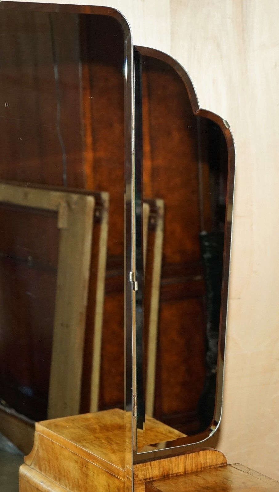 Furniture Antique Art Deco Circa 1930's Satin Walnut Dressing Table + Mirror Part Of Suite photo