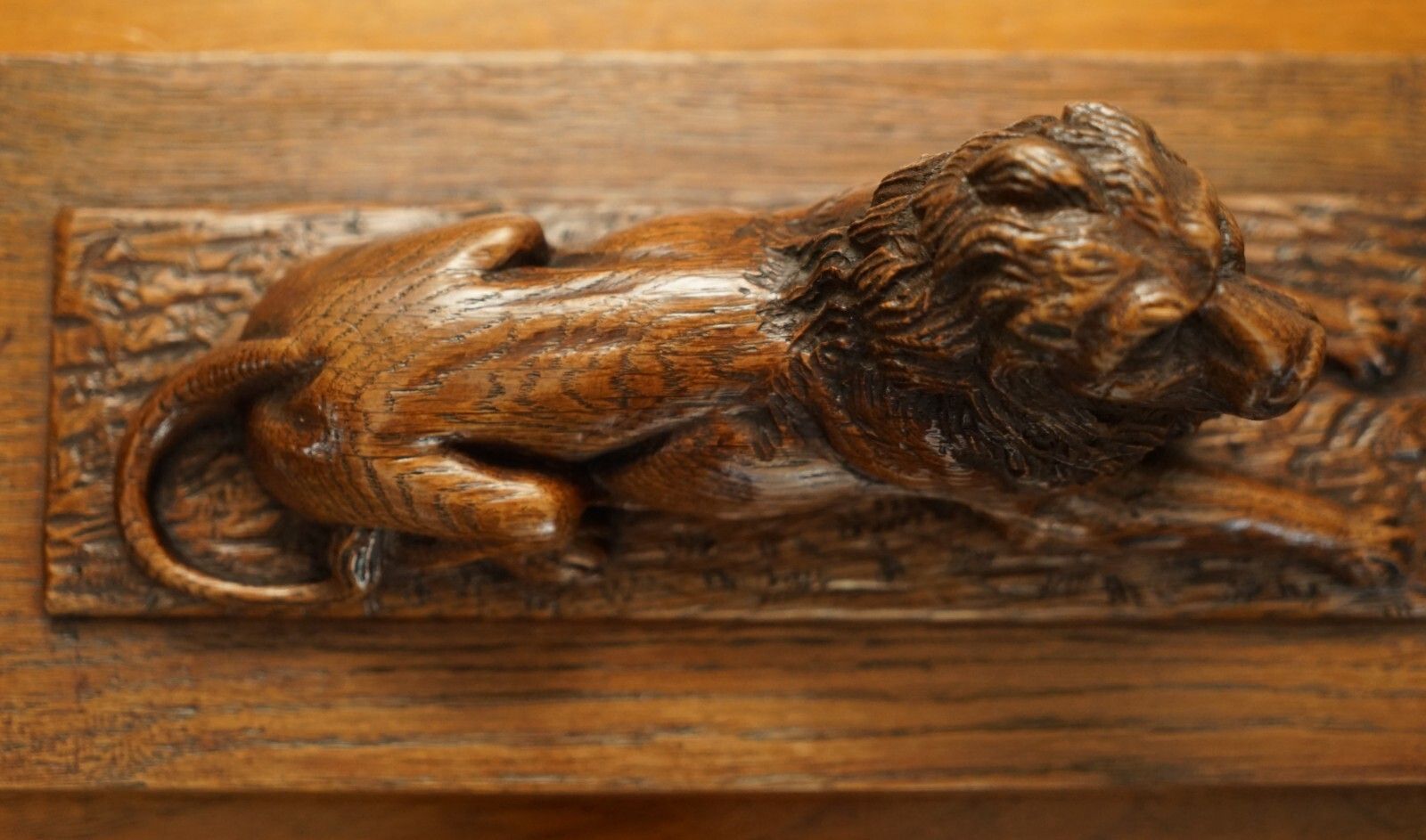 Stunning Antique Circa 1860 Hand Carved English Oak Recumbent Lion Statue photo buy