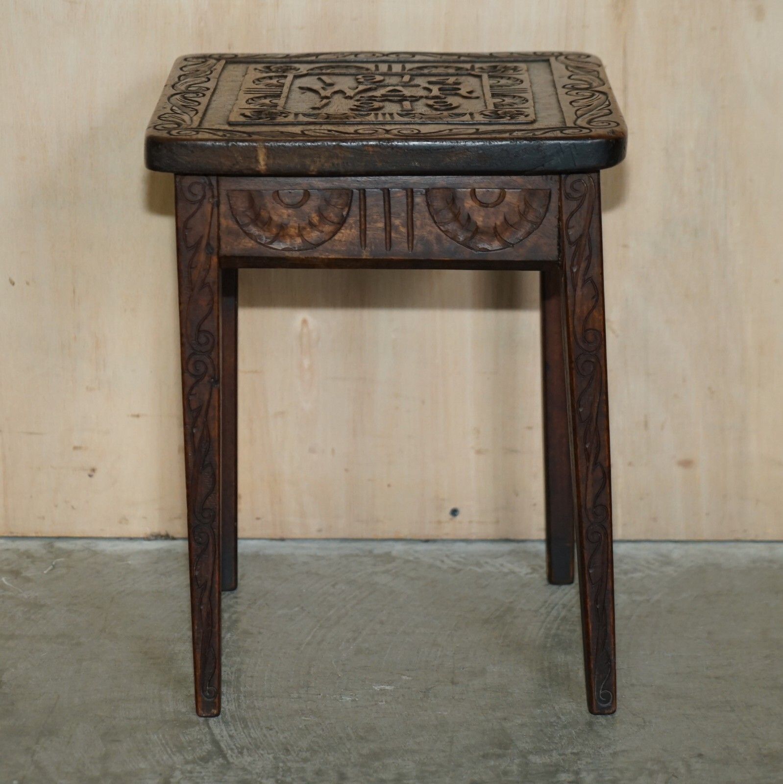 Hand Carved 1914 1919 Wwi Side Table Must See Pictures One Of A Kind Piece photo for sale