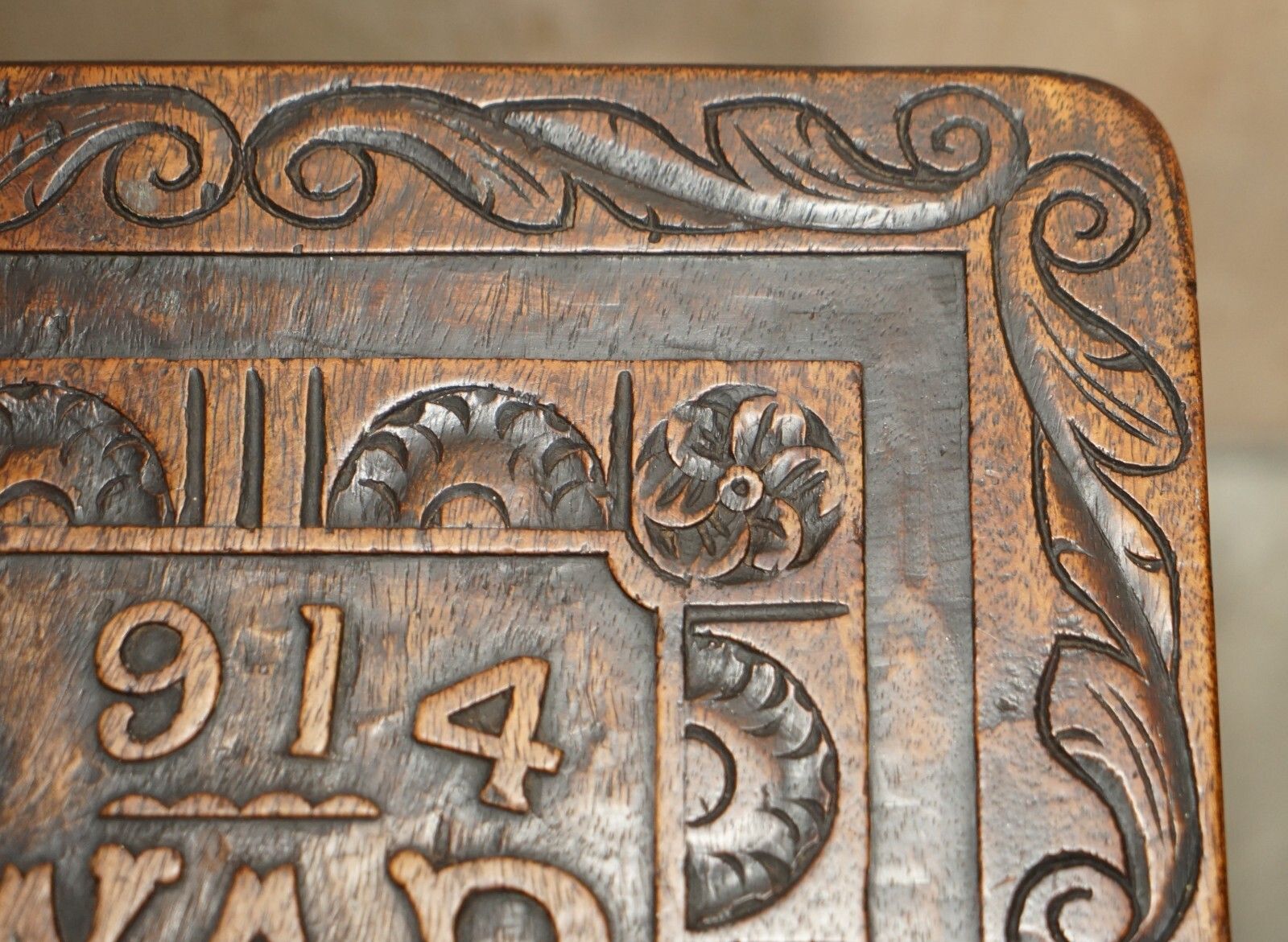 Hand Carved 1914 1919 Wwi Side Table Must See Pictures One Of A Kind Piece photo vintage