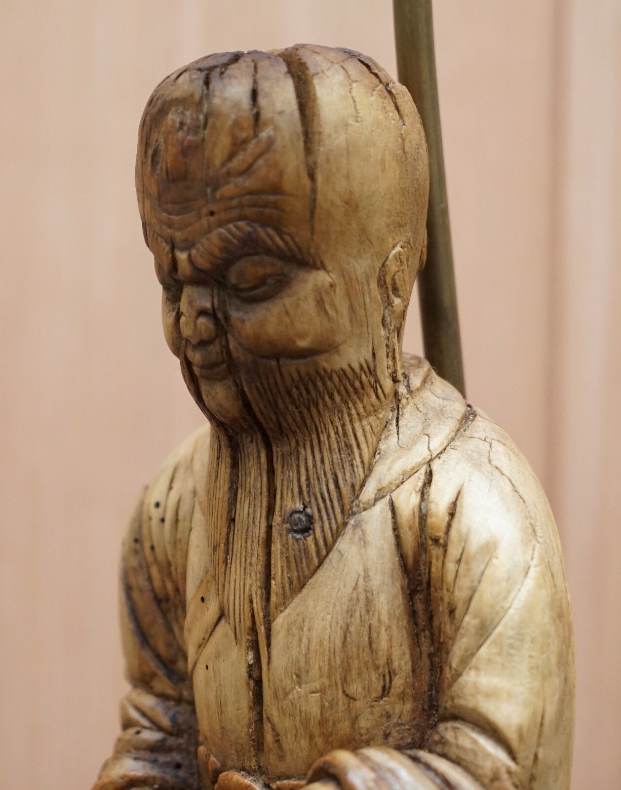 Very Rare Circa 1780 1800 Chinese Rootwood Carved Statue Of Buddha Table Lamp photo vinterior