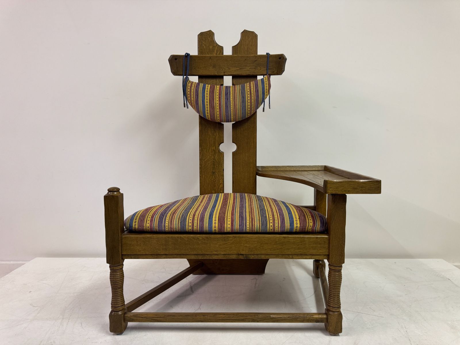 Belgian Oak Armchair With Integrated Side Rest, 1960s photo 895.0