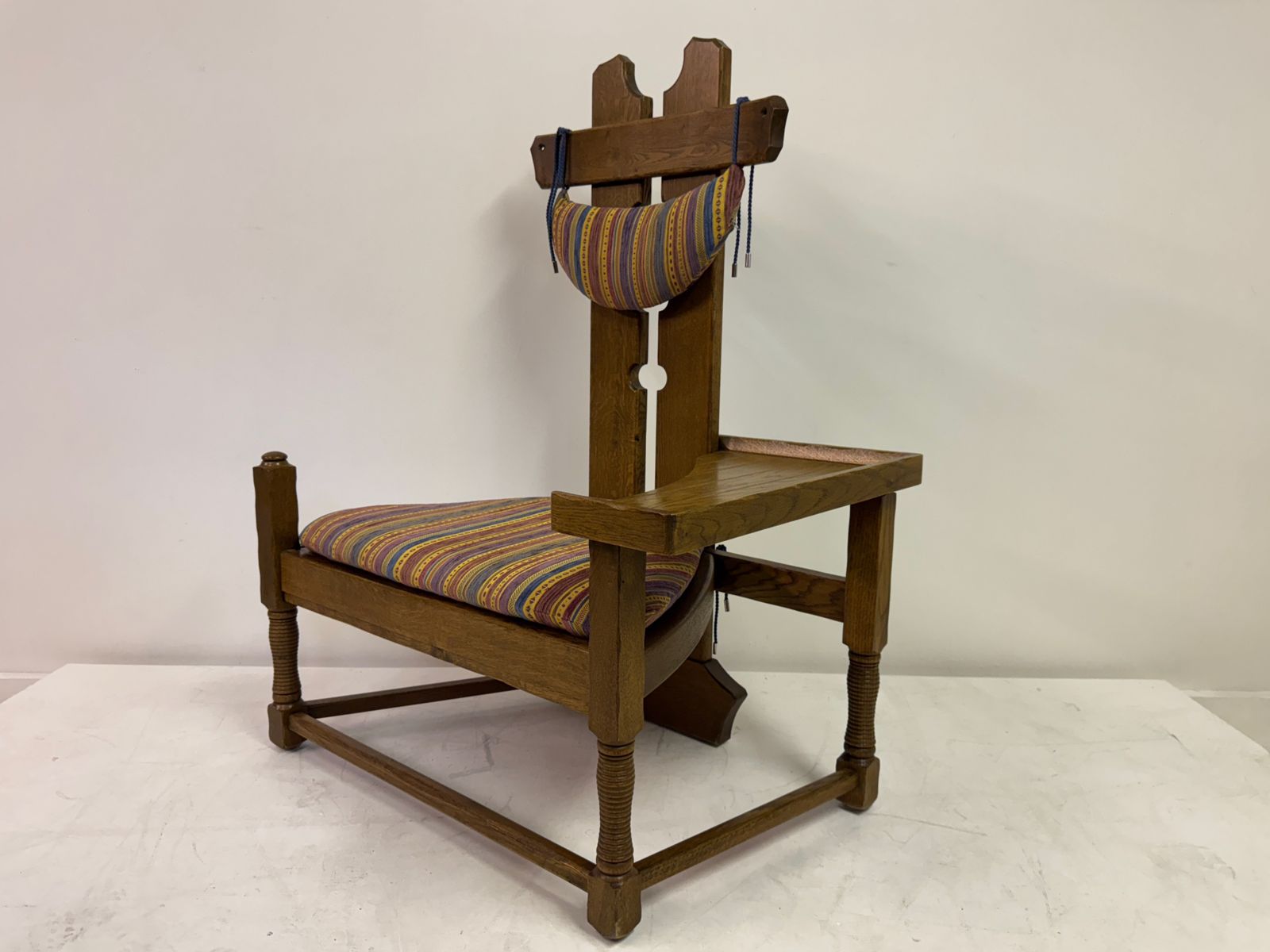 Belgian Oak Armchair With Integrated Side Rest, 1960s photo buy