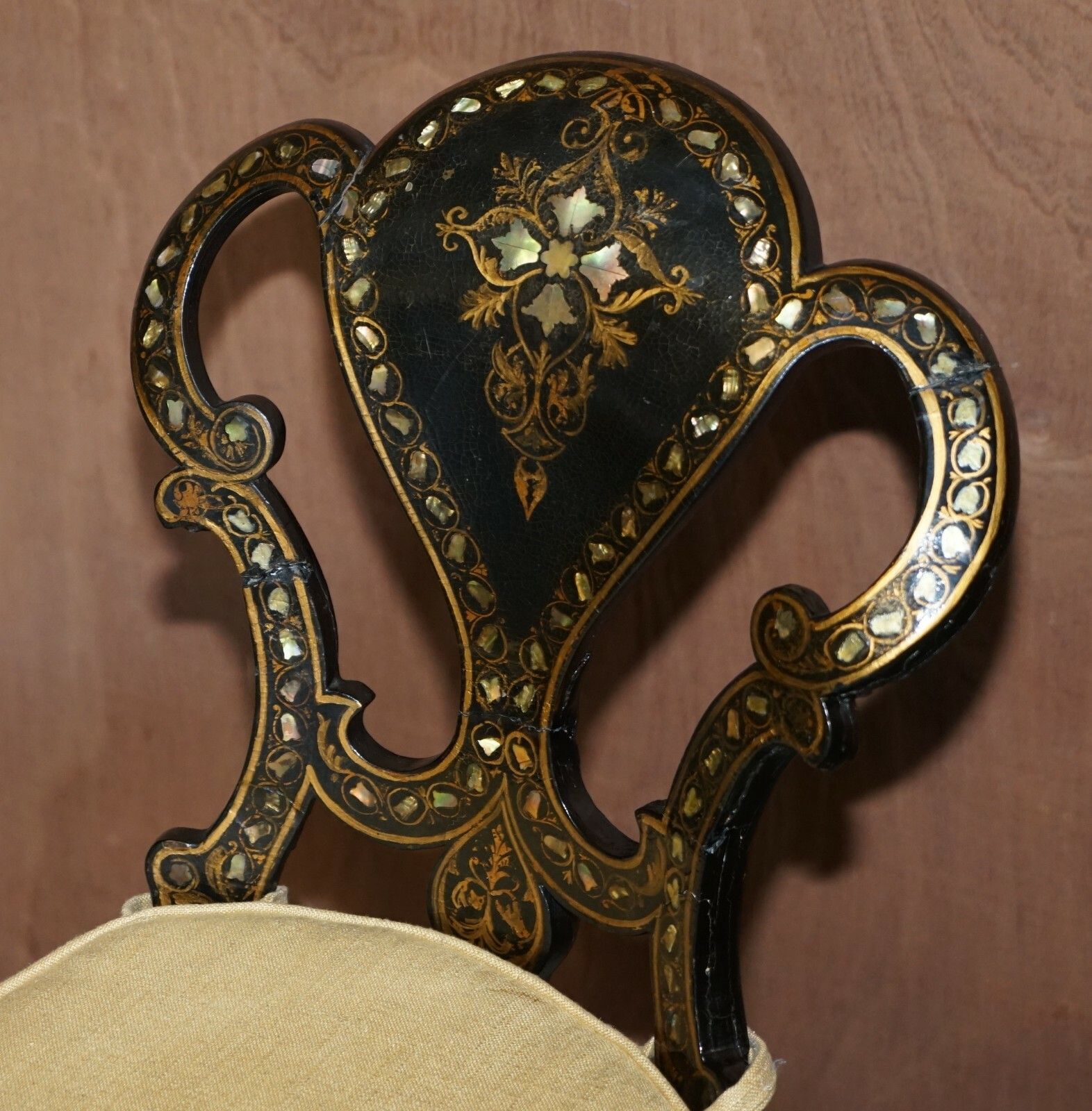 Stamped Circa 1815 Jennens & Bettridge Ebonsied Mother Of Pearl Regency Chair photo Furniture