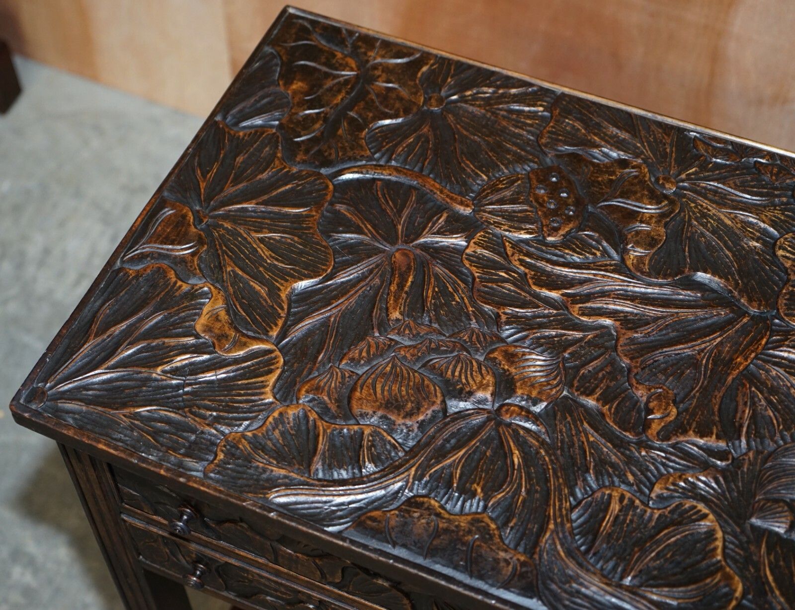 Circa 1905 Liberty's London Japanese Hand Carved Side Lamp Table Cutlery Drawers photo Furniture