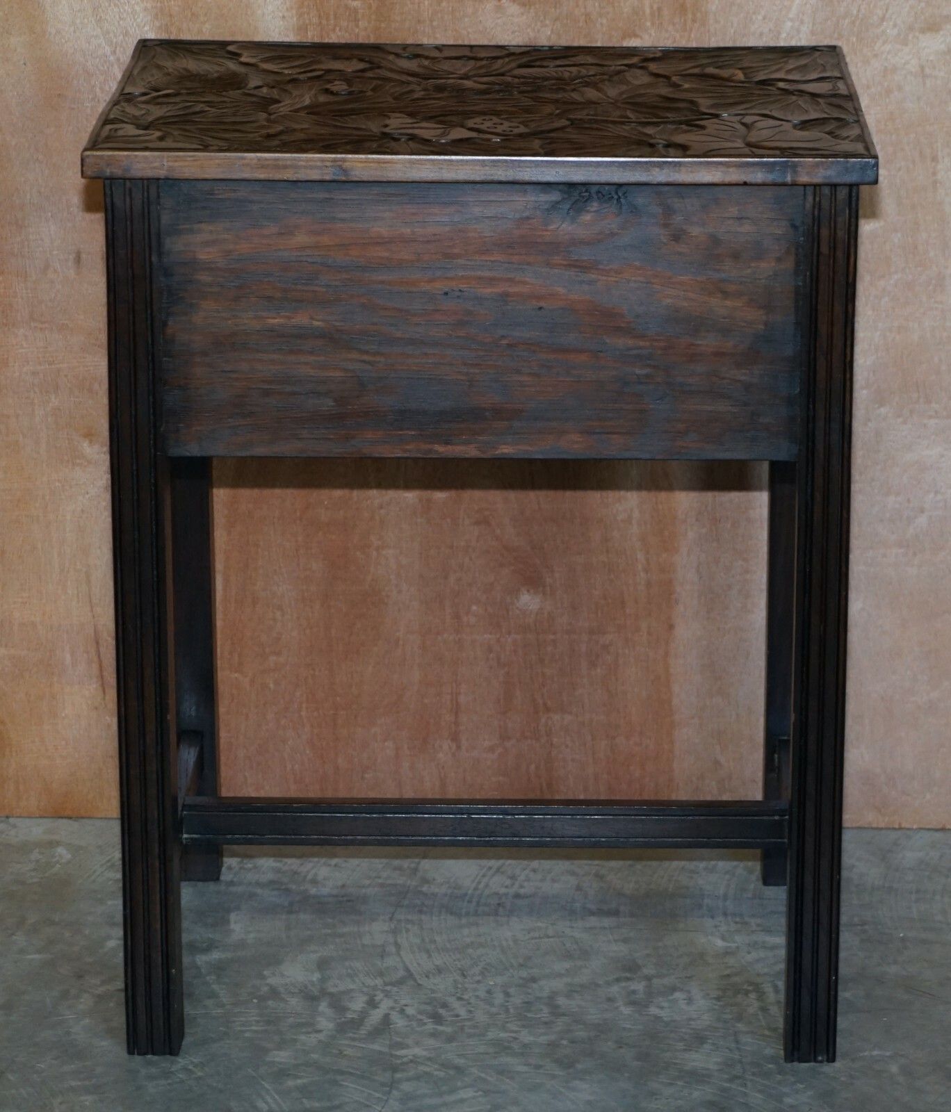photo furniture Circa 1905 Liberty's London Japanese Hand Carved Side Lamp Table Cutlery Drawers
