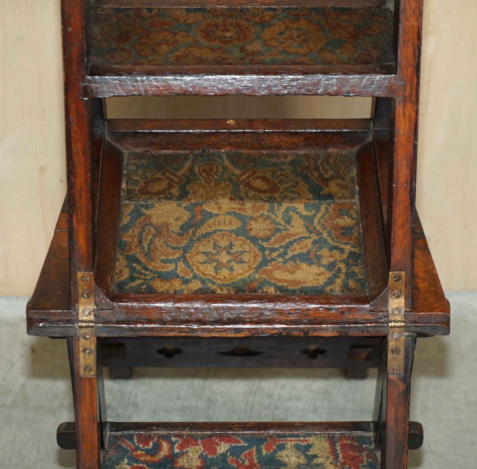 Furniture Fine Antique Arts & Crafts Metamorphic Library Steps Original Carpet Upholstery photo