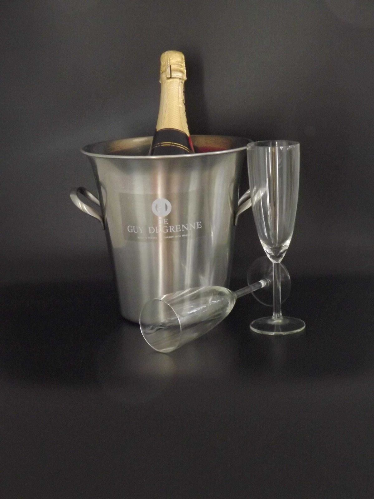 French Vintage Guy Degrenne Silver Inox Champagne Bucket With Fixed Handles   Vintage French Champage Cooler. Ice Bucket. Vintage Barware.