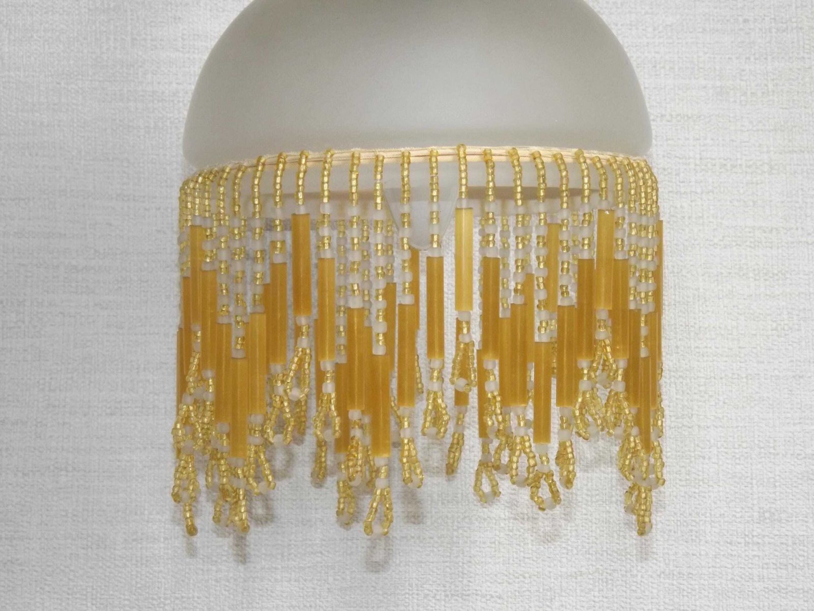 French Vintage Single Wall Light Bronze Effect With Opaque Glass Shade & Gold Beaded Fringe   French Vintage Lighting. Single Wall Sconce. photo buy