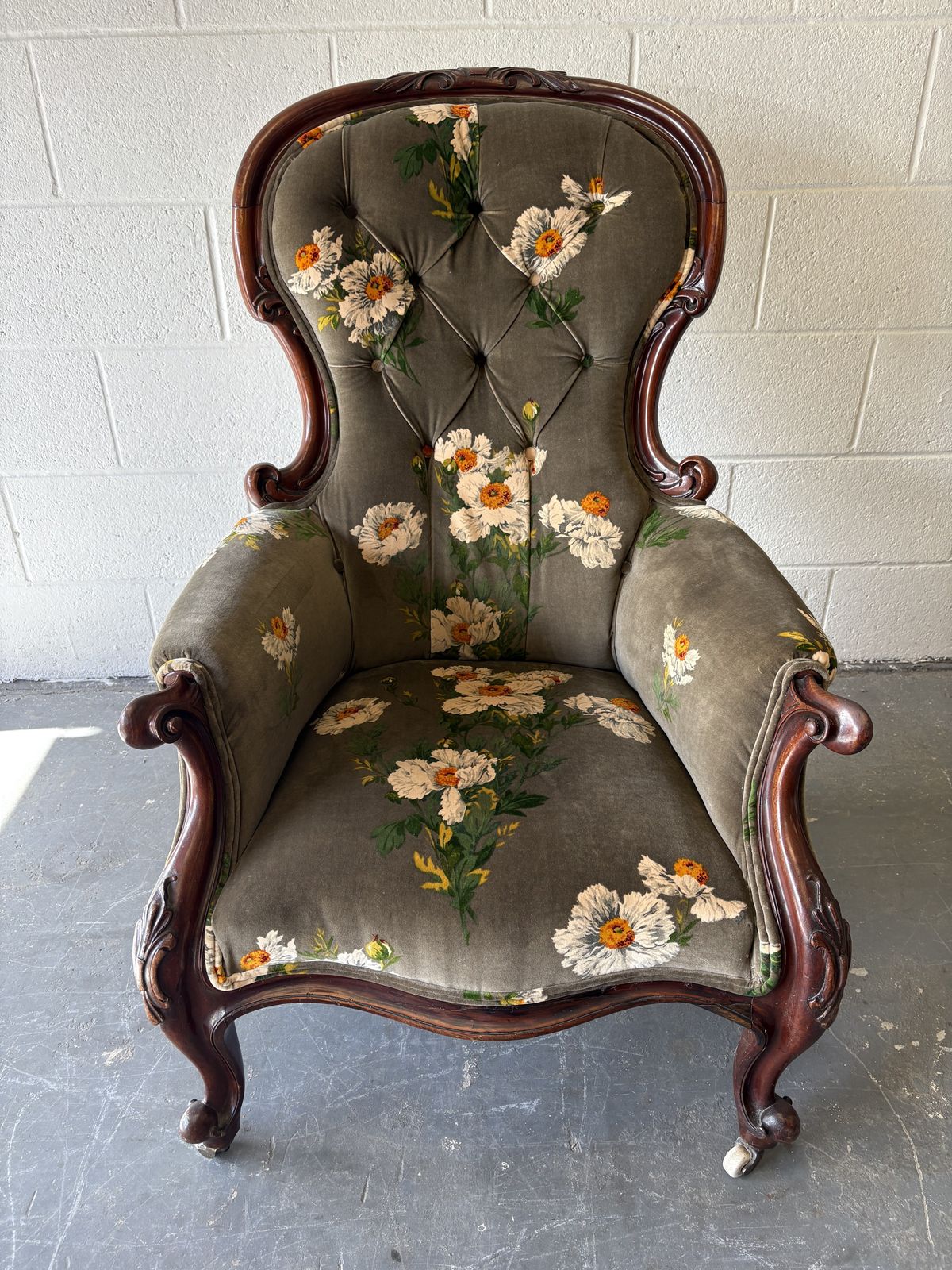 Victorian Mahogany Framed Armchair In Gp & J Baker Icelandic Poppies Velvet