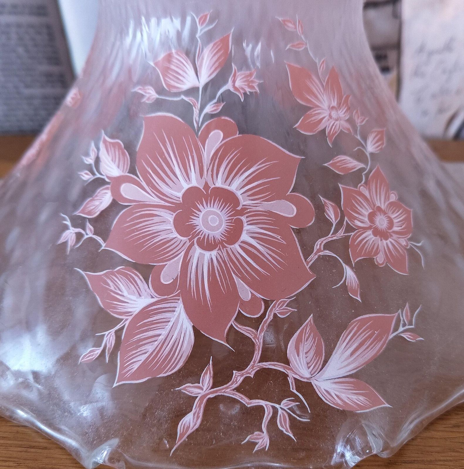 photo for sale Vintage French Mid Century Light Shade In Pale Pink With Floral Decoration
