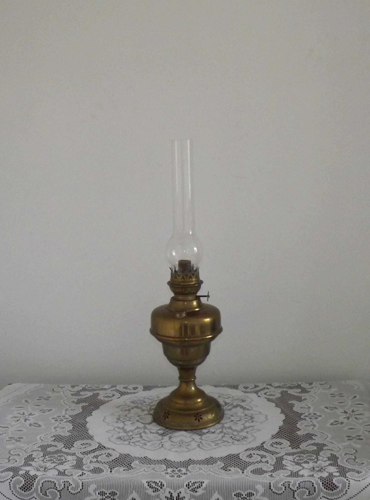 French Antique L & B Marque Brass Oil Lantern With Clear Glass Funnel. French Antique Lighting. Brass Oil Lantern. Brass Kerosene Lamp.