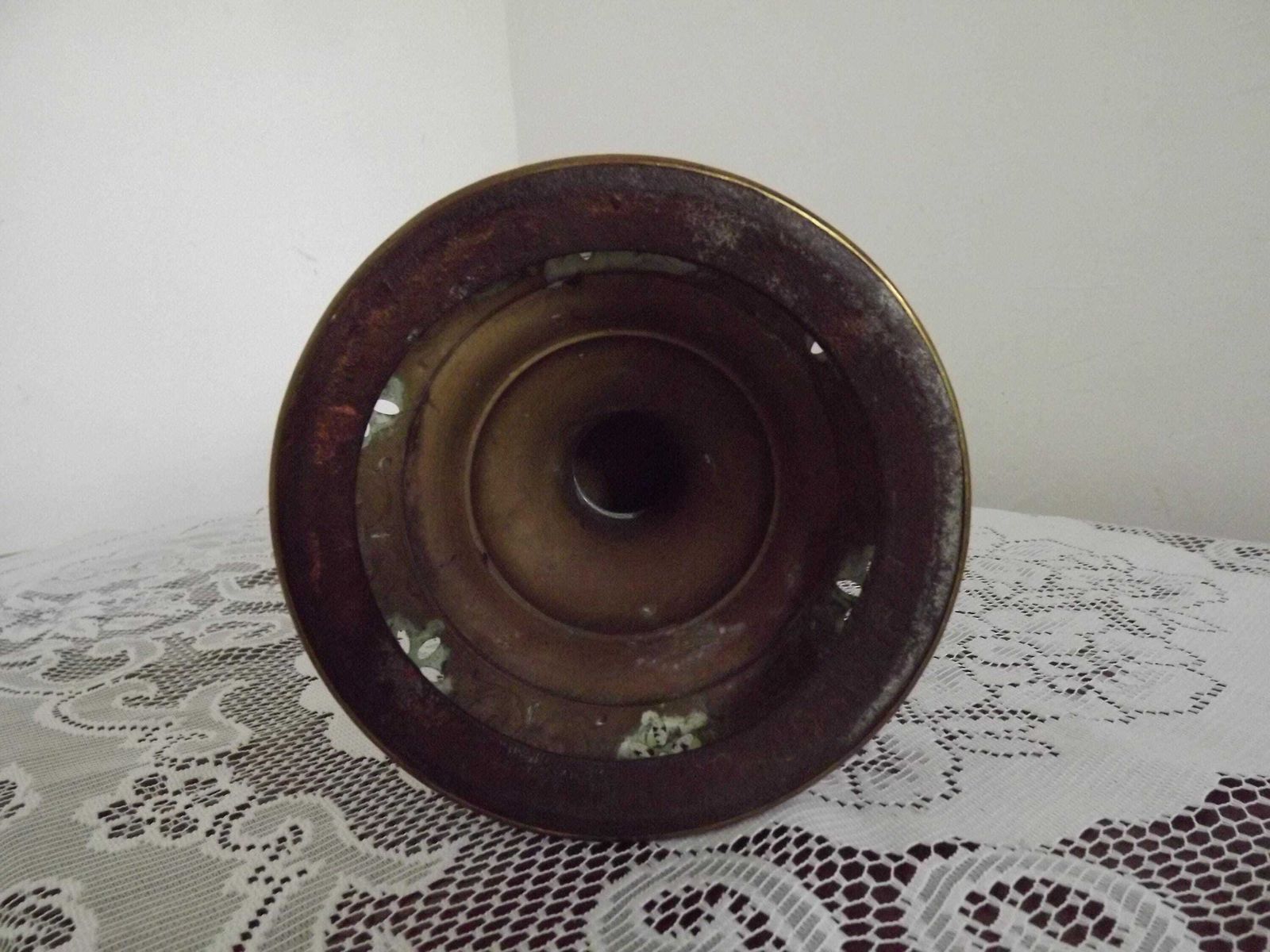photo for sale French Antique L & B Marque Brass Oil Lantern With Clear Glass Funnel. French Antique Lighting. Brass Oil Lantern. Brass Kerosene Lamp.
