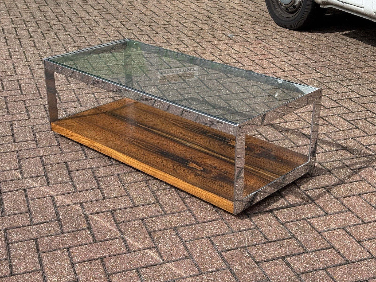 Merrow Associates Mid Century Rosewood, Glass And Chrome Coffee Table photo furniture