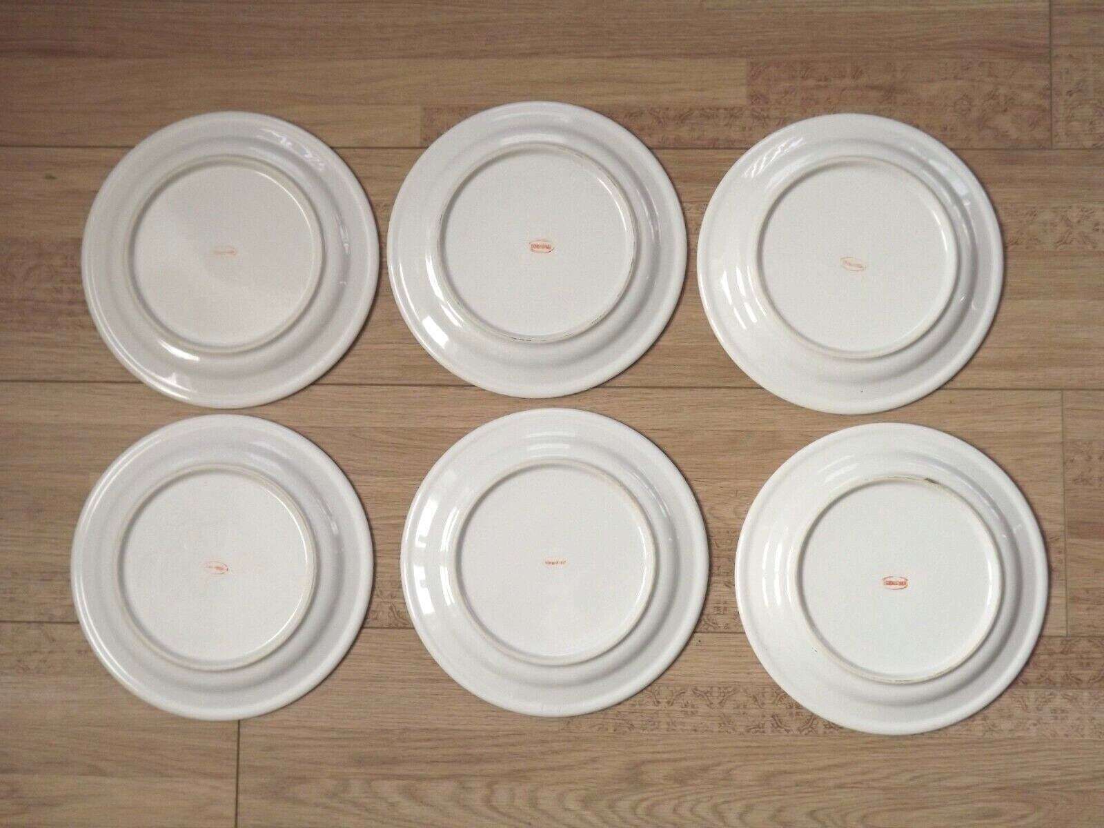 Lot de 6 assiettes plates blanches Henkel à motifs d'animaux et d'oiseaux   Vaisselle vintage. Assiettes à motifs d'animaux et d'oiseaux. Assiettes Henkel. photo for sale