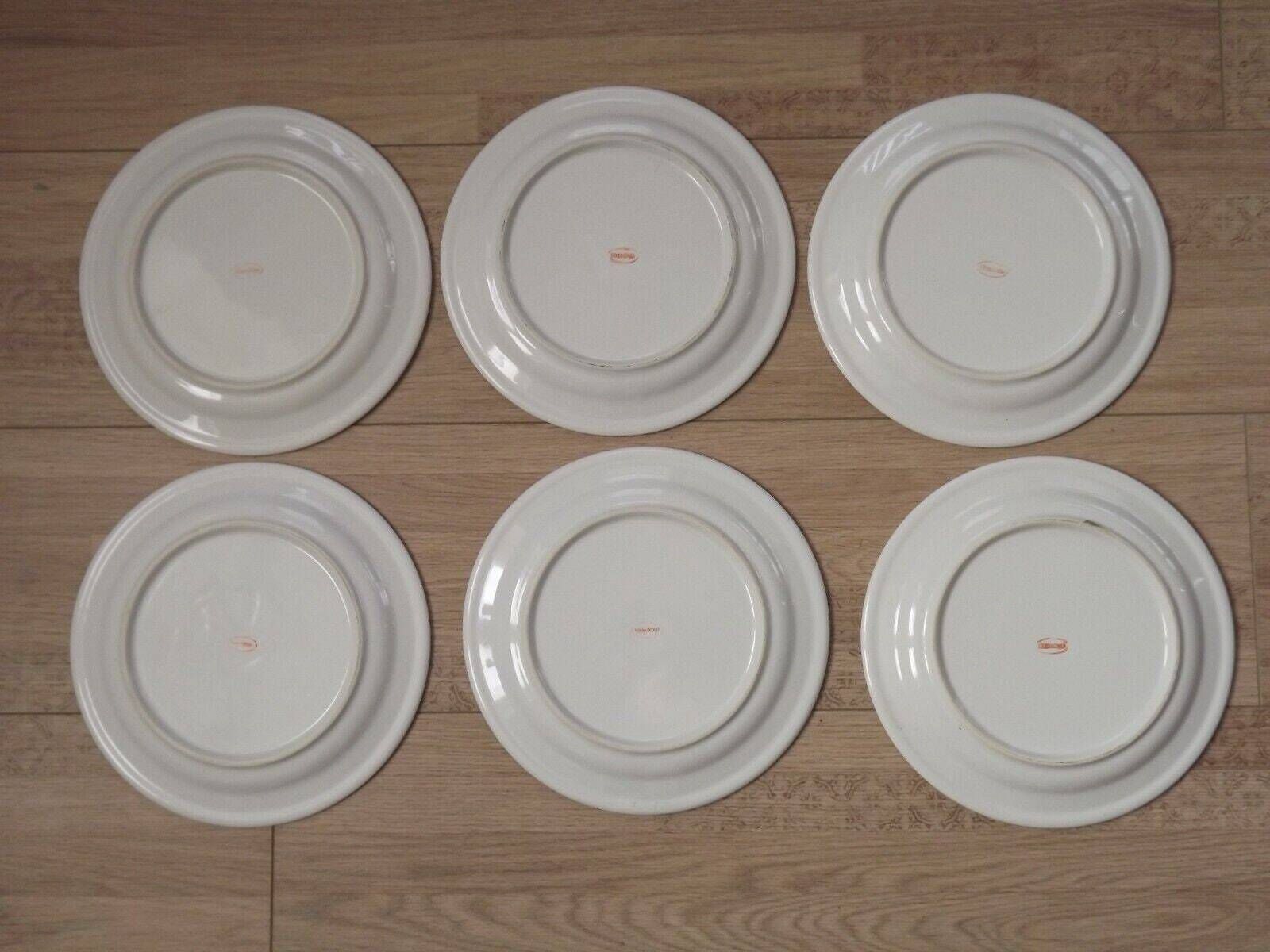 photo furniture Lot de 6 assiettes plates blanches Henkel à motifs d'animaux et d'oiseaux   Vaisselle vintage. Assiettes à motifs d'animaux et d'oiseaux. Assiettes Henkel.