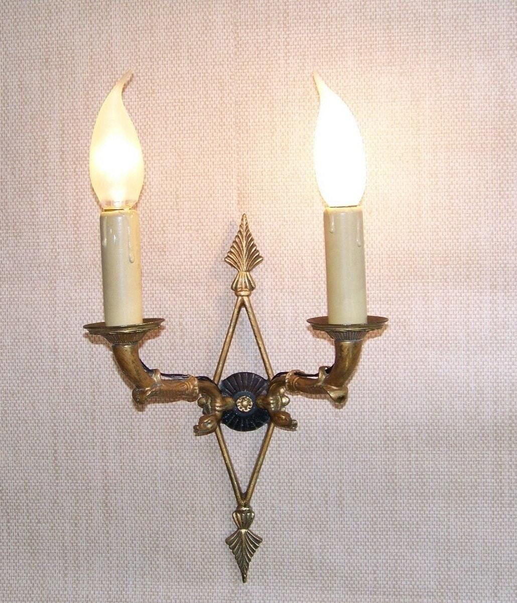 French Antique Bronze Empire Style Double Wall Sconce With Birds And Arrows   French Vintage. Vintage Arrow Style Wall Sconce. Lighting.